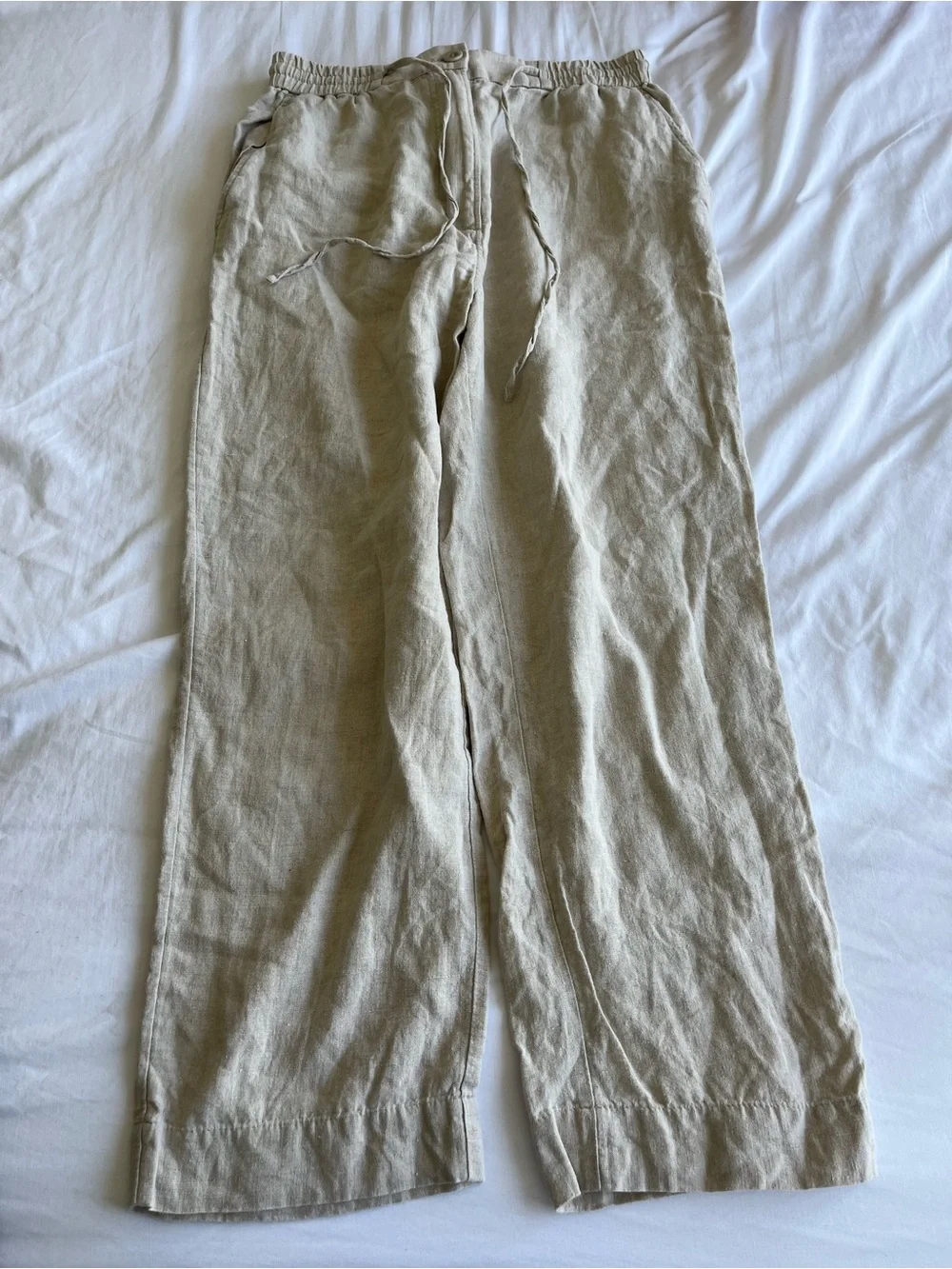 Cos Linen Drawstring Wide-Leg Pants — Beige/Tan size 8